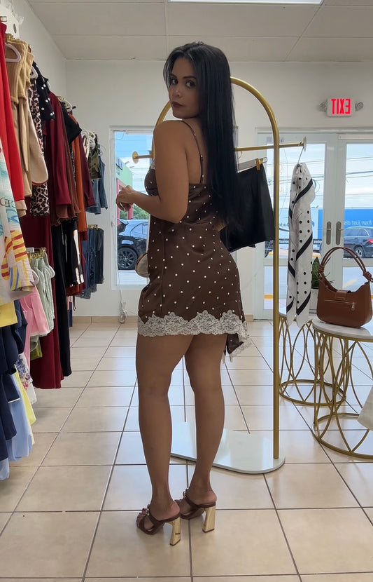 Chocolate Polka Dot Satin Dress