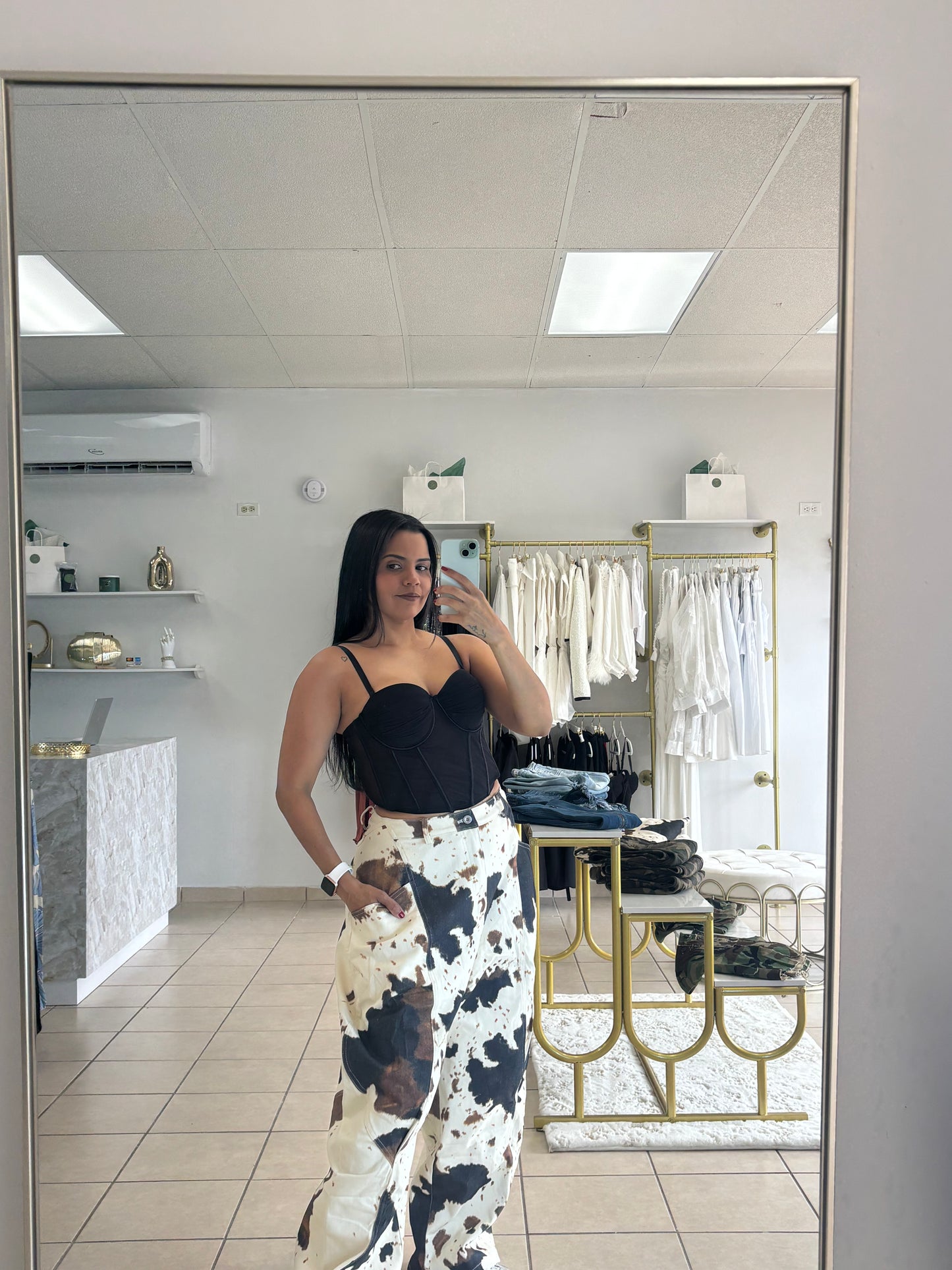 BAGGY COW PRINT DENIM